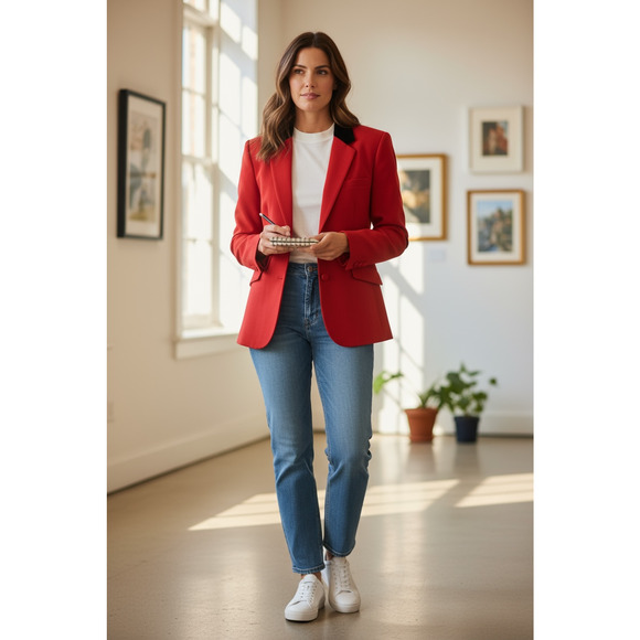 Lauren Ralph Lauren Blazer Womens 18W Red Velvet Collar 3 Button Lined Jacket - Picture 1 of 9